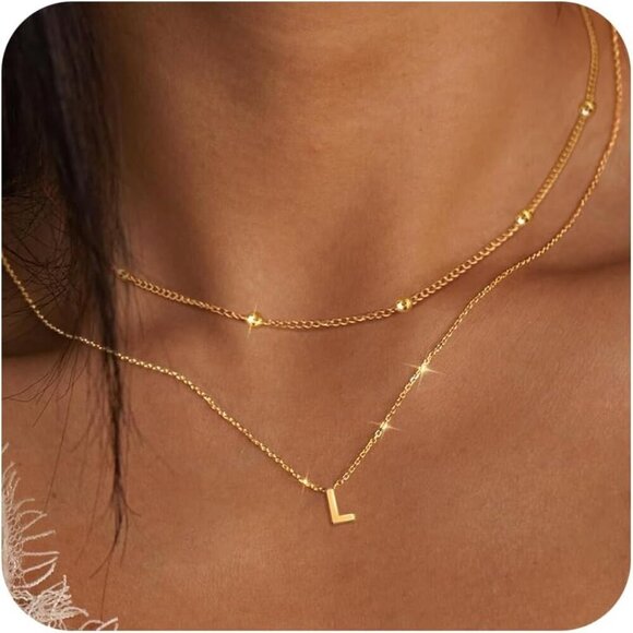 Initial Necklaces for Women 14K Gold Silver Plated Letter Jewelry Non Tarnish La - Picture 1 of 8